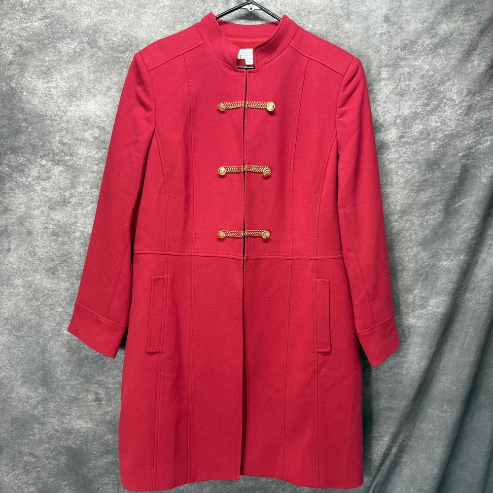 Tahari ASL Military Topper Suit Jacket Womens Size 18 Red Gold Buttons